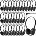 Flutesan 30 Pack Wired Headphones Adjustable On Ear Headphones Kids Headphones with Stereo Children Headphones Earbuds for Kids Boys Girls Schools Laptop Travel Plane Tablet (Black)